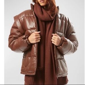WeWoreWhat Faux Leather Puffer Jacket Brown Large | Detachable Sleeves Vest